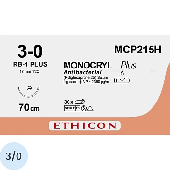 Шовный материал Монок.+ 3/0, 70 см, фиол Кол 17 мм, 1/2 MCP215H 12ш/уп